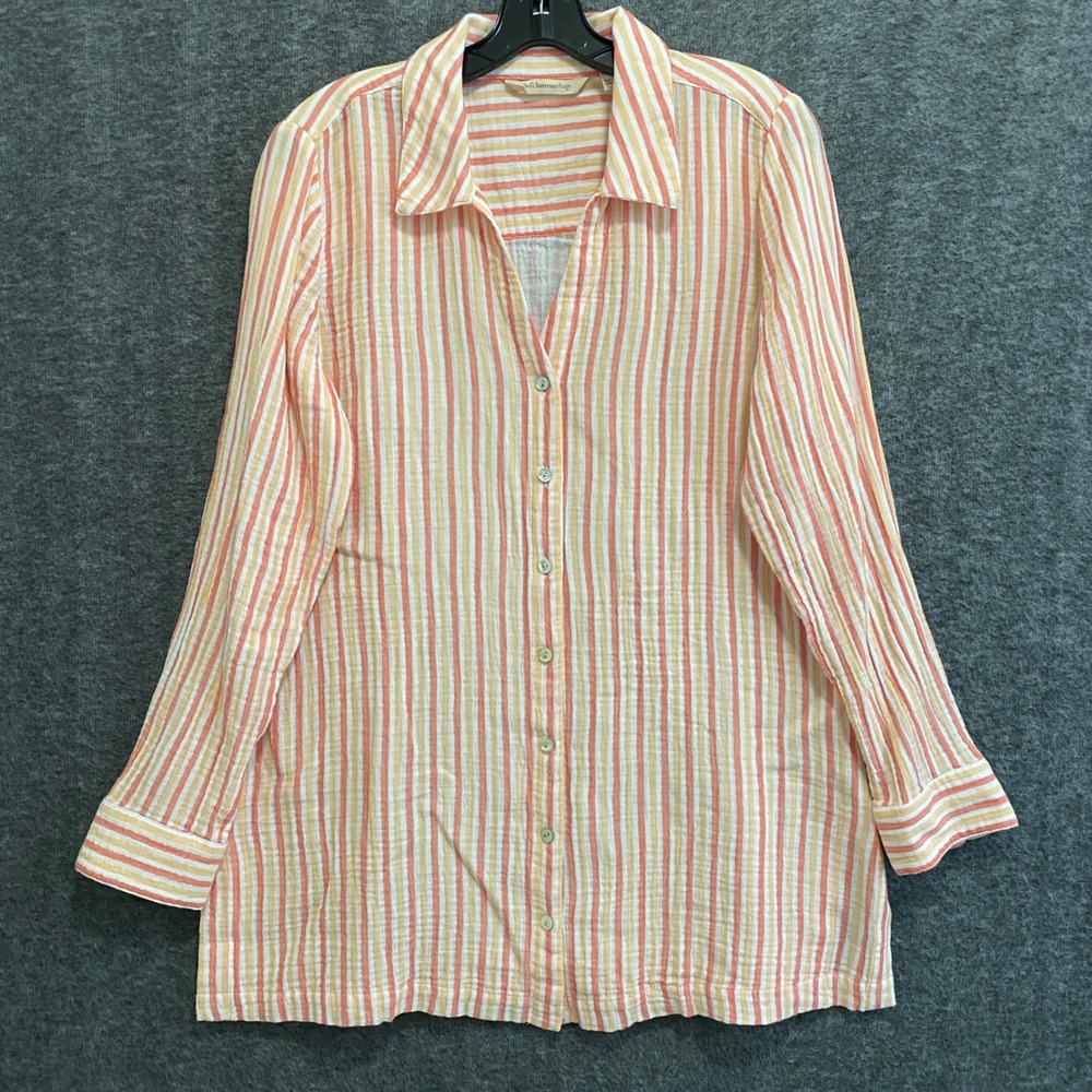Soft Surroundings Cotton Gauze Shirt Top Women Large Orange Soft Beach Lagenlook